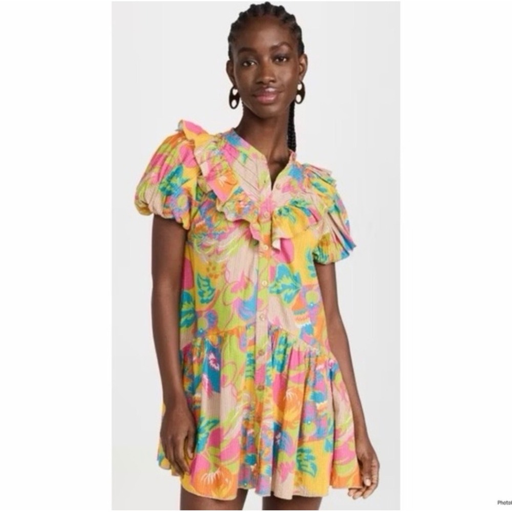 Colorful Floral Ruffle Short Dress - Multicolor - Picture 2 of 8